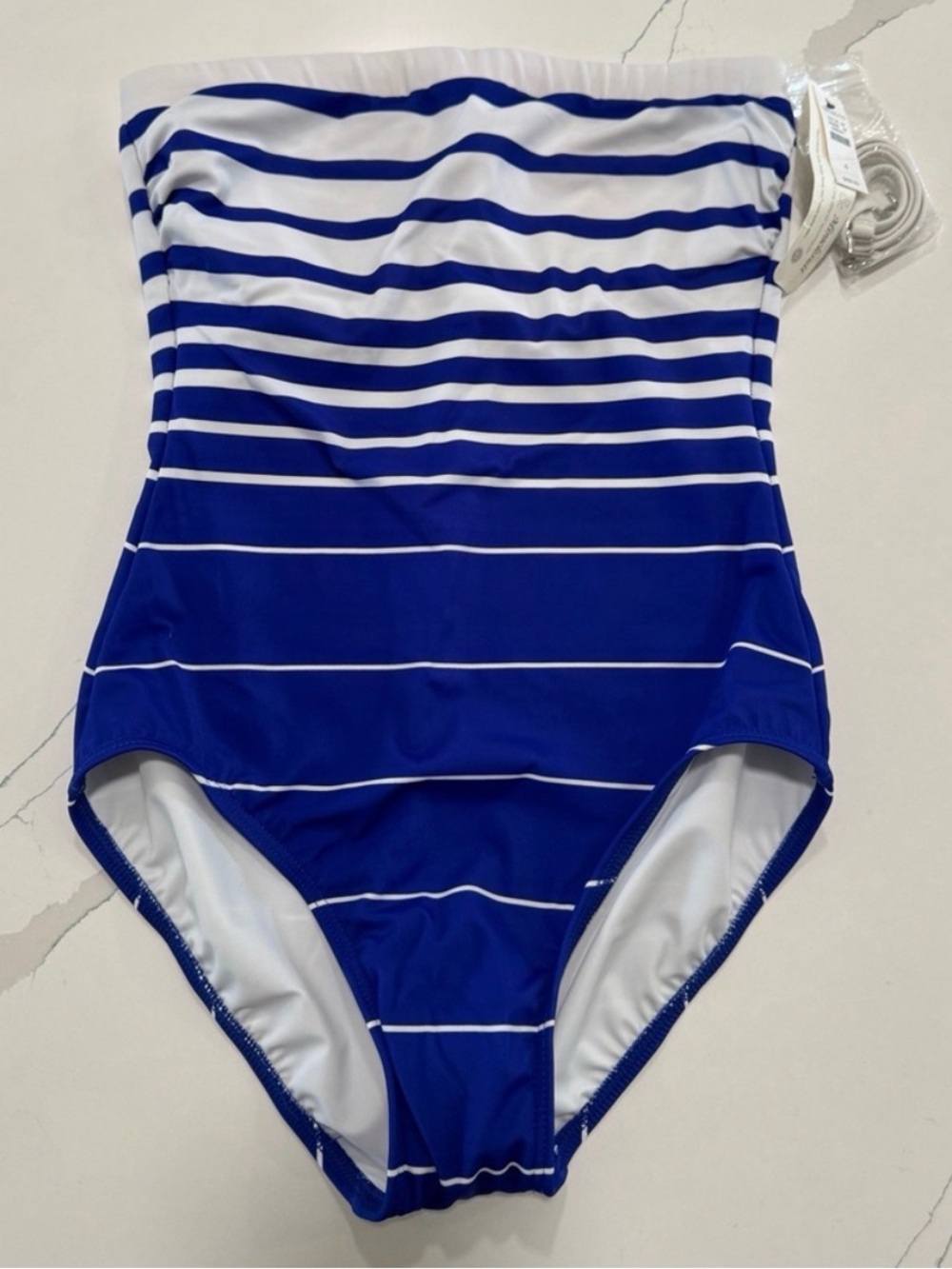 Talbots Blue and White Striped Bandeau One-Piece Swimsuit size 6